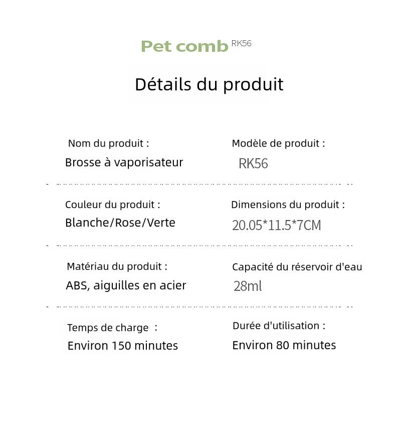 Brosse à Vaporisateur pour  Chats et Chiens